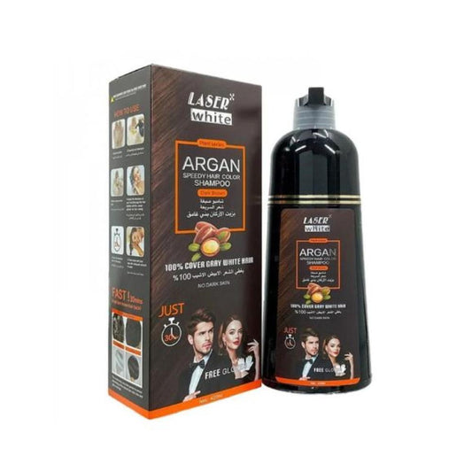 Laser White Quick Hair Dye Shampoo with Argan Oil Dark Brown 420ML