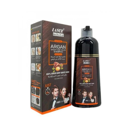 Laser White Quick Hair Dye Shampoo with Argan Oil Natural Brown 420ML